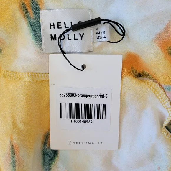 NWT Hello Molly Green Yellow Tie Dye Halter Neck Summer Mini Dress Size 4 - Picture 9 of 13